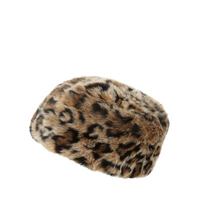 Leopard print faux fur cossack hat